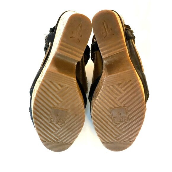 Frye Braylin Braided 2 Leather Wedge Cork Heel Adjustable Buckle Closure Sandals - Picture 8 of 9
